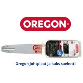 Oregon juhtplaat ja kaks saeketti Komplekt - 2 Oregoni saeketti ja 1 juhtplaat, vali mõõt